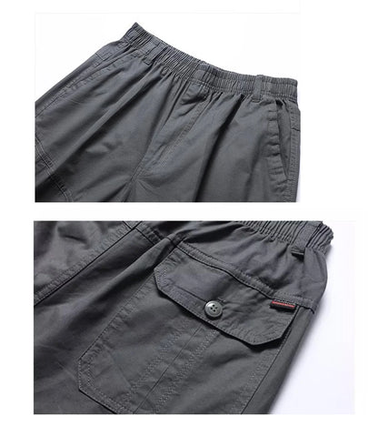 Men's Cargo Shorts Knee Pants Zipper Pocket Summer Cotton Shorts Climbing Jogger Elastic Waist Sports Wear