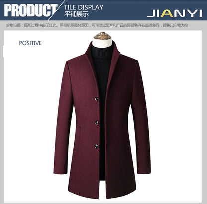 EUR Size S-XXL Autumn Winter Thick Warm Stand-up Collar Woolen Men Coat Business Casual Slim Coat Woolen Jacket Male Windbreaker