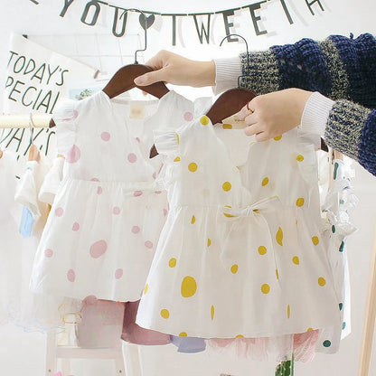 Summer Kids Baby Girls Dresses Infant Clothing Sleeveless Backless Bowknot Polka Dot Princess Dress Newborn Children Clothes