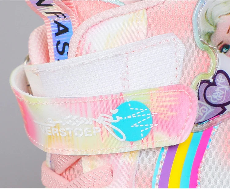 Disney Girls' Casual Shoes Led Lights Mesh Breathable Children's Sports  Princess Elsa Pink Purple Shoes Sneakers Size 22-37