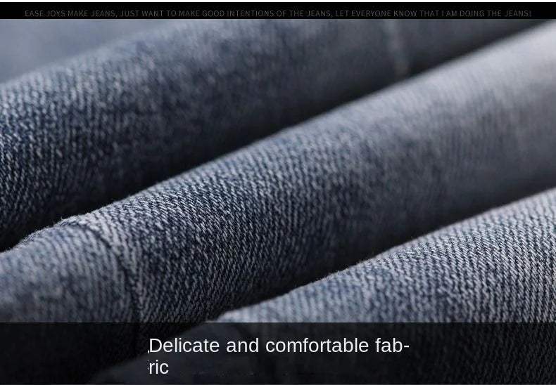 Korean Style Clothes Men's Denim Jeans with Elastic Waistband Drawstring for Washed Autumn Casual Stretch Jeans Male