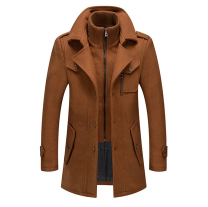 Autumn Winter Men's Woolen Coat Fashion Double Neck Coat Solid Color Long Sleeve Jacket