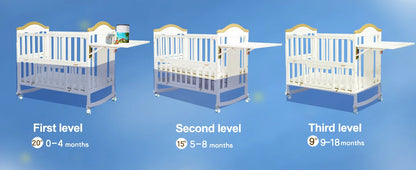 Portable Mini Baby Crib, 4-in-1 Modern Design with Foldable Storage Shelf & Mattress Included, Small Wood Convertible Crib,