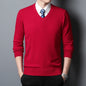 Men's Sweater Fashion Solid Color Warm Sweater Business Casual Heart Neckline Sweater Pullover Men