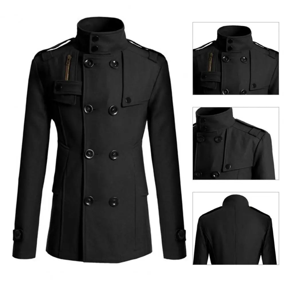 Fabulous  Winter Jacket Woolen Streetwear Men Jacket Button Decoration Warm Men Coat for Daily Wear