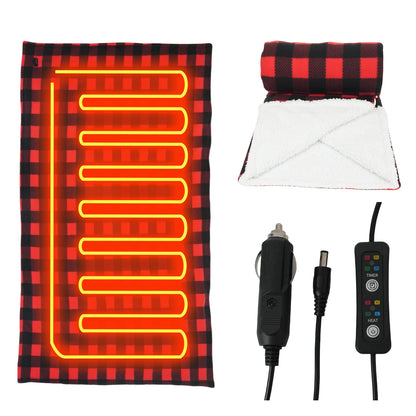 Heated Car Blanket 12-Volt Electric Blanket for Car, Truck, SUV, RV, Portable Heated Throw for Camping Red Black White Plaid