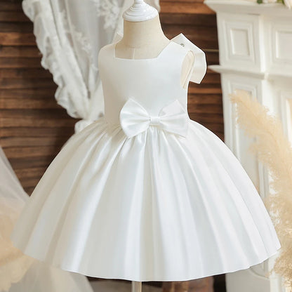 Toddler Baby Girls Summer Big Bow Baptism Dresses for Birthday Party Wedding Dress Children Costumes Princess Fluffy Prom Gown