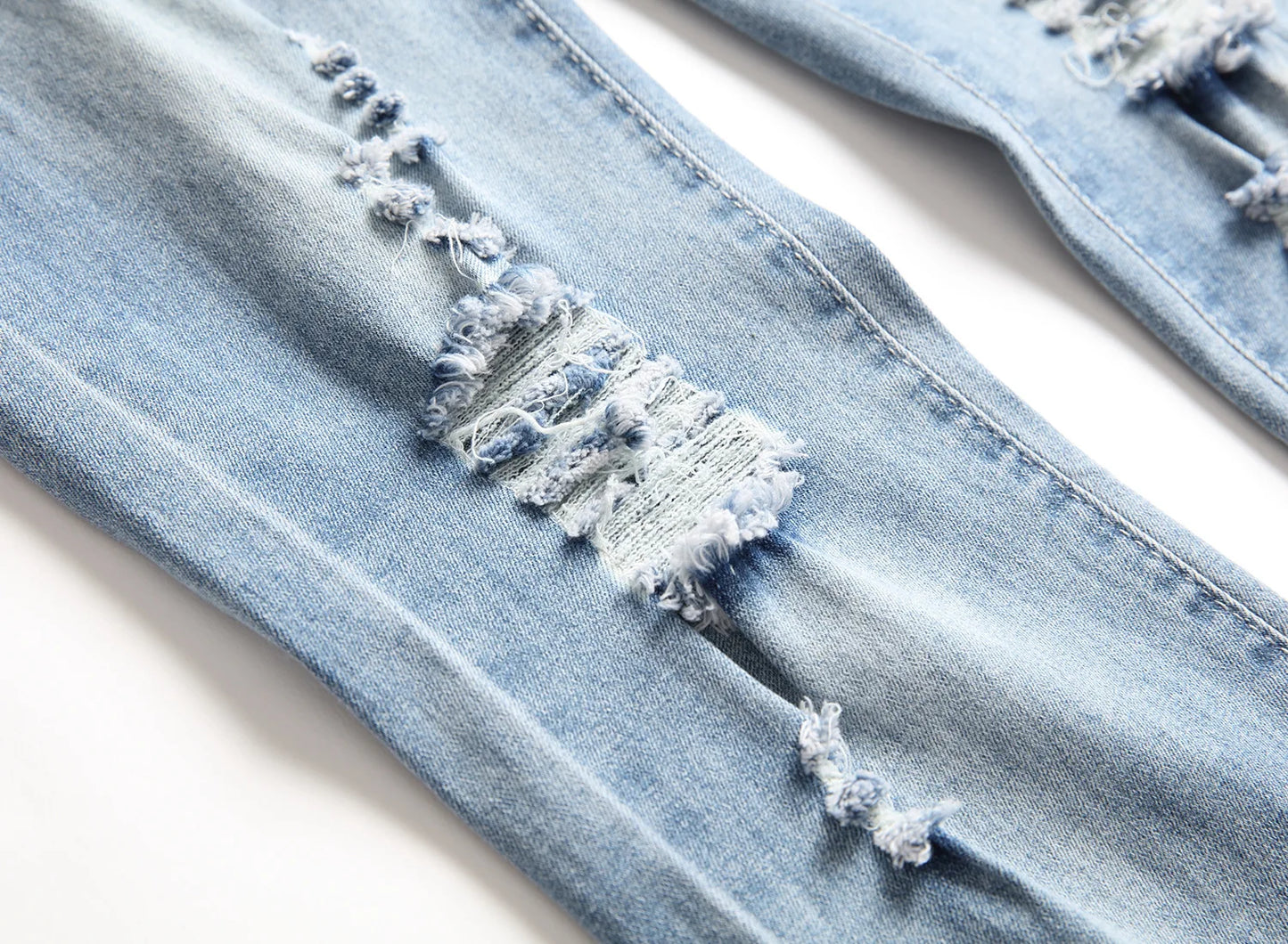 Punk Street Style Ripped Skinny Jeans Men Vintage Wash Solid Denim Trouser Men's Casual Slim Fit Pencil Denim Holes Pants 2025