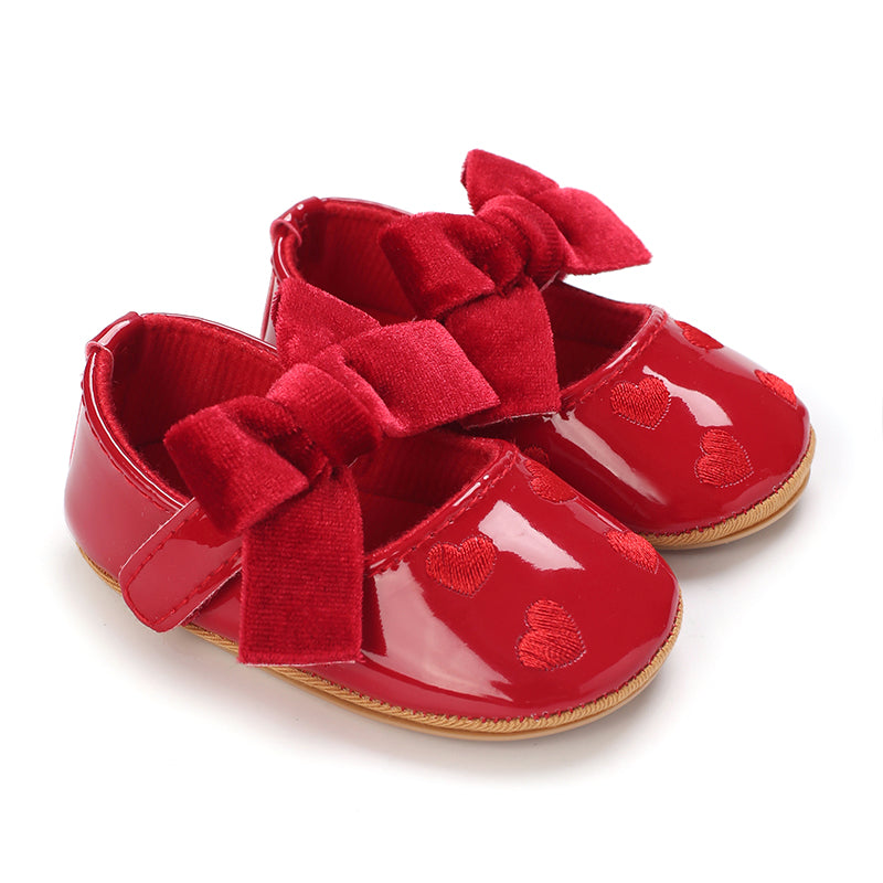 Baby Girls Cute Moccasins Heart Pattern Bowknot Soft Sole PU Leather Flats Shoes First Walkers Non-Slip Princess Shoes