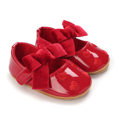 Baby Girls Cute Moccasins Heart Pattern Bowknot Soft Sole PU Leather Flats Shoes First Walkers Non-Slip Princess Shoes