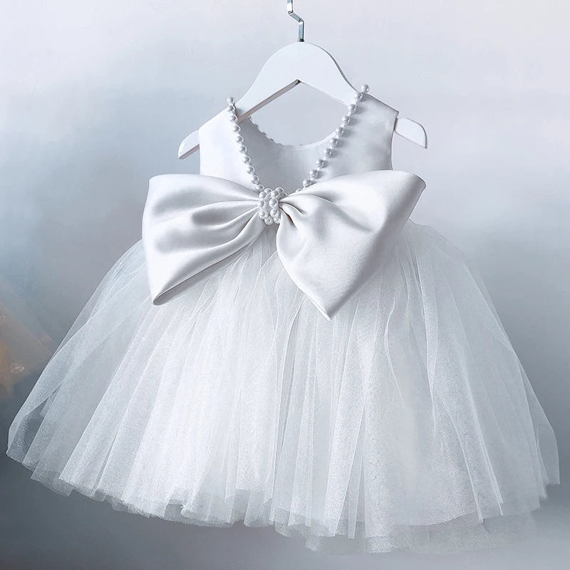 Toddler Baby Girls Summer Big Bow Baptism Dresses for Birthday Party Wedding Dress Children Costumes Princess Fluffy Prom Gown