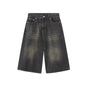 Men Women Y2k Style Baggy Denim Shorts Wide Leg Short Pants Fashion High Waisted Dark Wash Knee Length Loose Unisex Jeans Casual