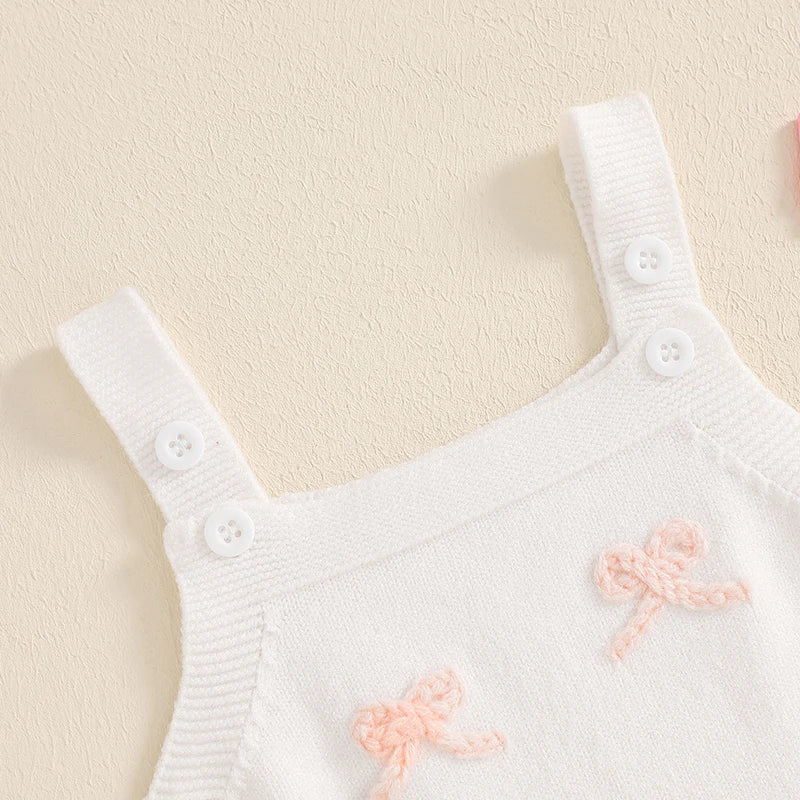 Suefunskry Baby Girl Overalls, Sleeveless Bows Pattern Knit Romper Bodysuit Spring Fall Clothes for Casual Daily