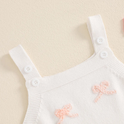 Suefunskry Baby Girl Overalls, Sleeveless Bows Pattern Knit Romper Bodysuit Spring Fall Clothes for Casual Daily