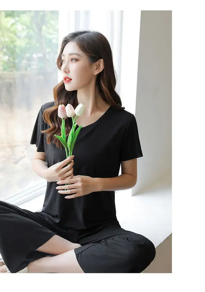 Female Home Clothes 2 Pieces Set Lady Home Suit Summer Women Lounge Wear Autumn Loose Home wear Suit for Women Pajamas Pants Set