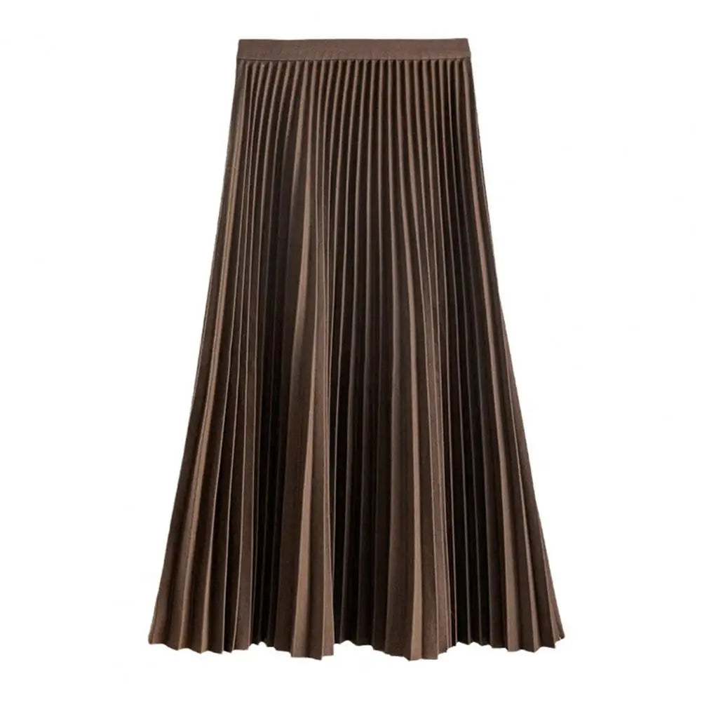 High Waist Pleated Skirt Elegant Women's Maxi Skirt with Elastic High Waist A-line Design Pleated Large Hem Solid Color for Work