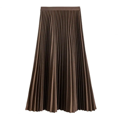 High Waist Pleated Skirt Elegant Women's Maxi Skirt with Elastic High Waist A-line Design Pleated Large Hem Solid Color for Work