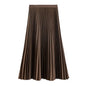High Waist Pleated Skirt Elegant Women's Maxi Skirt with Elastic High Waist A-line Design Pleated Large Hem Solid Color for Work