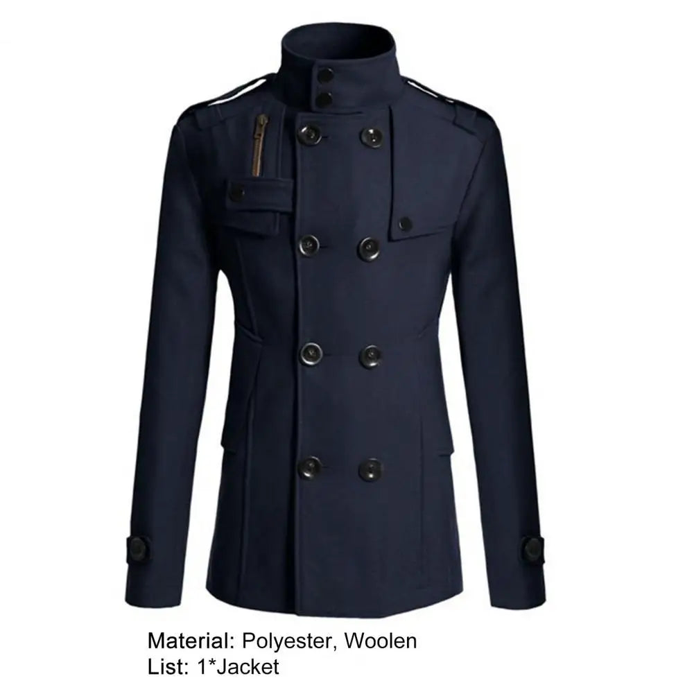 Fabulous  Winter Jacket Woolen Streetwear Men Jacket Button Decoration Warm Men Coat for Daily Wear