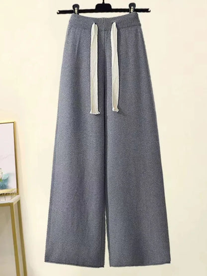 Winter Warm Knit wears Sets For Women Turtleneck Long Sleeve Pullover Sweater+ high Waist Wide Leg Drawstring Knitted Pants Sets