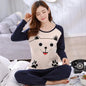 Spring Thin 2pieces Pajamas Set Women Tops 2025 Cotton Round Neck Girls Pajamas Sets Teacup Cat Sleepwear Clothes Pajamas