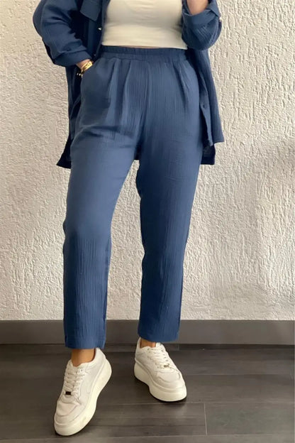 Summer outfits for women 2025 New Loose Button Long Sleeve Shirt and Cropped Pants Casual Sports Summer women's suit Pants Set
