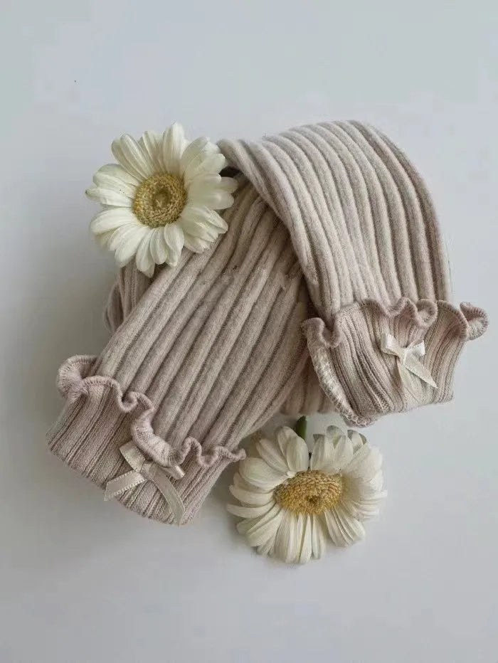 2025 Autumn New Baby Girl Ribbed Leggings Solid Tights For Infant Girl Cotton Casual Pants Toddler Versatile Slim Fit Trousers