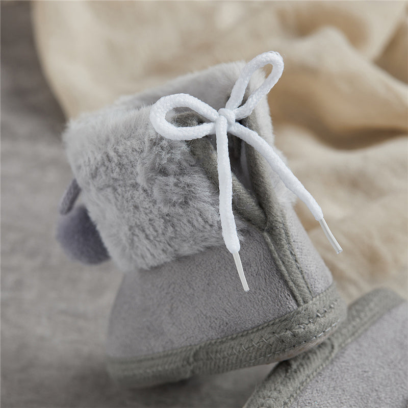 Suefunskry Toddler Baby Girls Boys Boots Winter Warm Soft Sole Fluffy Lace up Boots Cute Plush Pom Decoration Non Slip Shoes