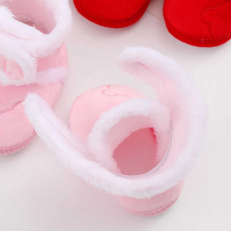 Winter Snow Baby Boots Cute Bear Warm Fluff Balls Indoor Soft Sole Infant Newborn Toddler Baby Shoes 0-18M