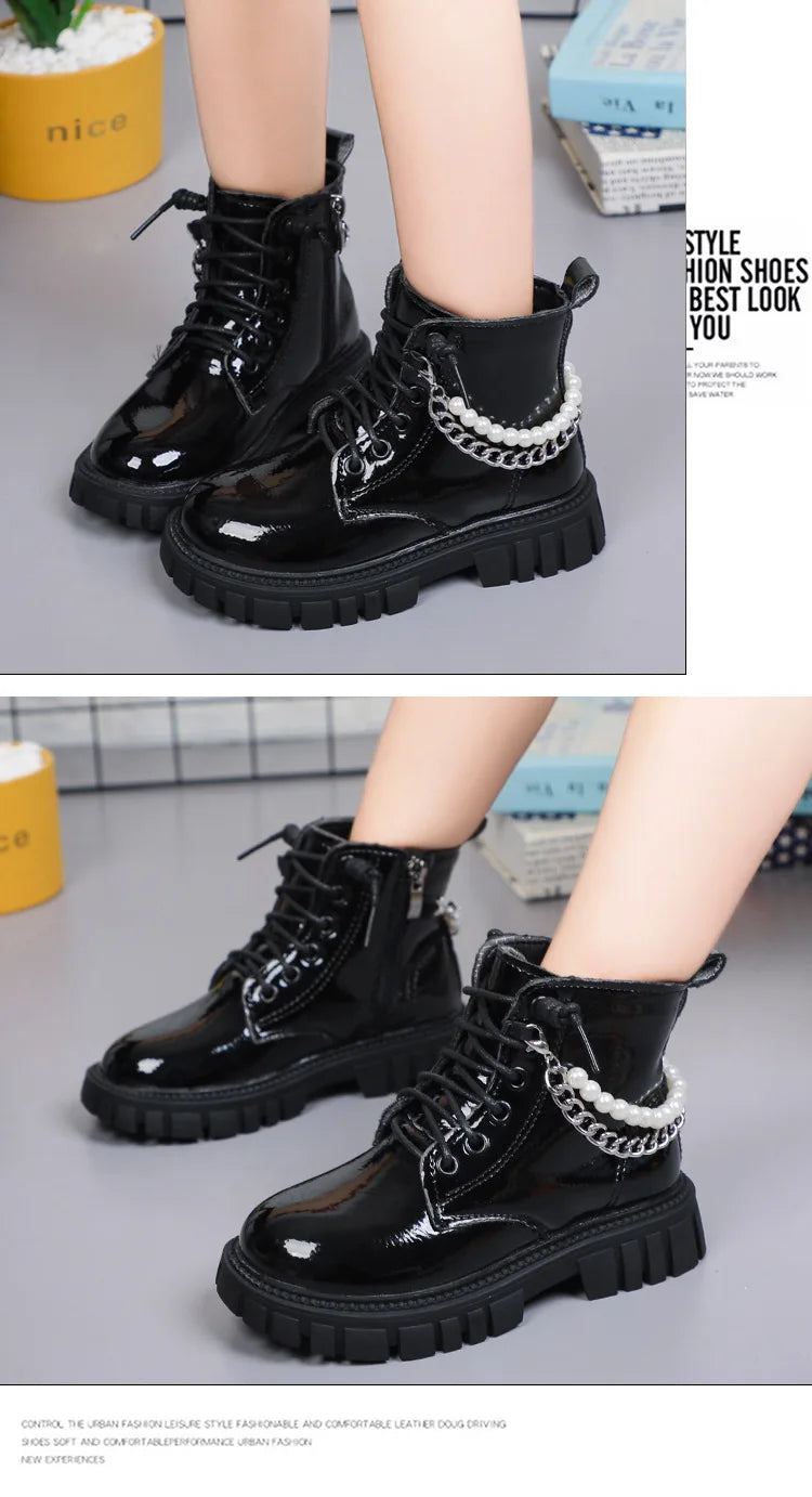 Girls Boots Children Beading Short Boots Student Shoes Kids Waterproof Outdoor Boots Autumn Spring New Non-slip Boots