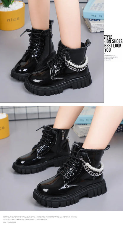 Girls Boots Children Beading Short Boots Student Shoes Kids Waterproof Outdoor Boots Autumn Spring New Non-slip Boots