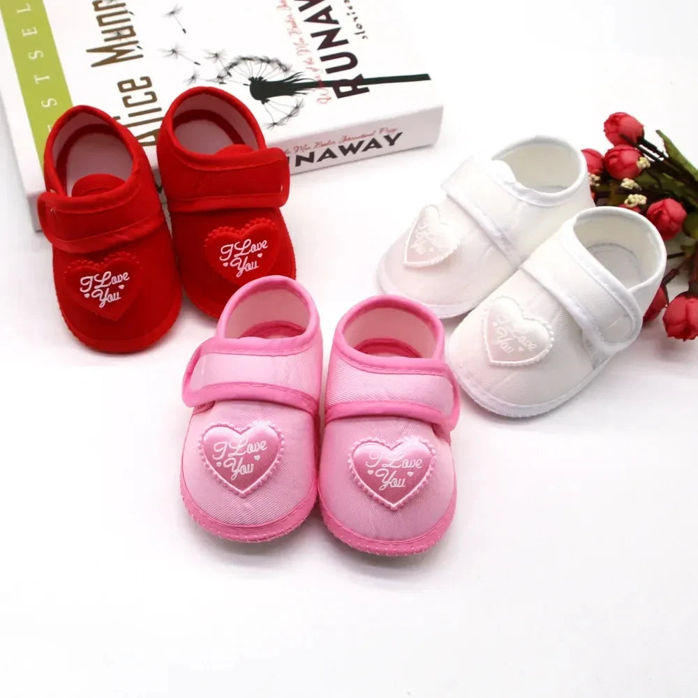 Infant Baby Girls Flats Letter Printing Love Pattern Soft Sole Non-slip Flower Princess Wedding Dress Walking Shoes for Newborn