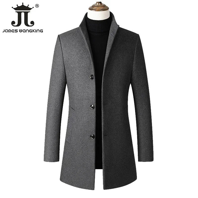 EUR Size S-XXL Autumn Winter Thick Warm Stand-up Collar Woolen Men Coat Business Casual Slim Coat Woolen Jacket Male Windbreaker