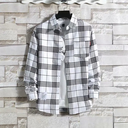 Spring New Korean Style Plaid Shirts Men's Handsome Long-sleeved Loose Casual All-matching Shirt Coats 2025 Trend Men's Clothing