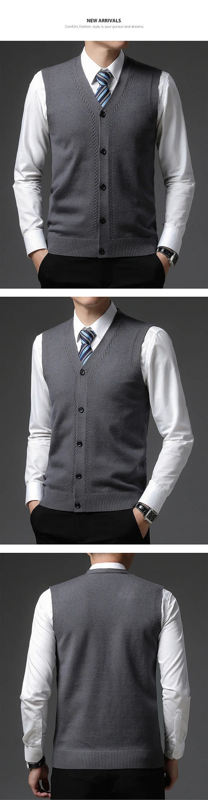 2025 Men's New Autumn and Winter Vest Young Casual Warm Knit Sleeveless Base Shirt Solid Color Jacquard Cardigan Vest