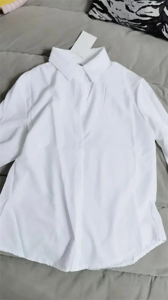 Spring and Summer Women's White Shirt Basic Korean Version Loose Casual Office Shirt Work Professional Top Solid Color