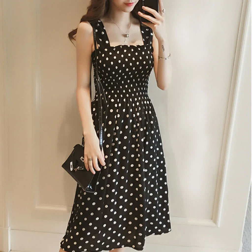 Women's Dresses 2025 Summer Fashion Loose None Sleeve Polka Dot Shoulder Plus Size Casual Dress Sexy Dress