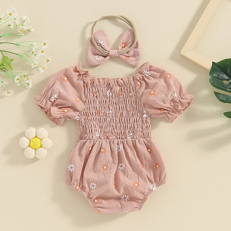 Tregren Infant Baby Girls Valentine's Day Romper Heart Print Long Sleeve Boat Neck Jumpsuits Spring Fall Bodysuits with Headband