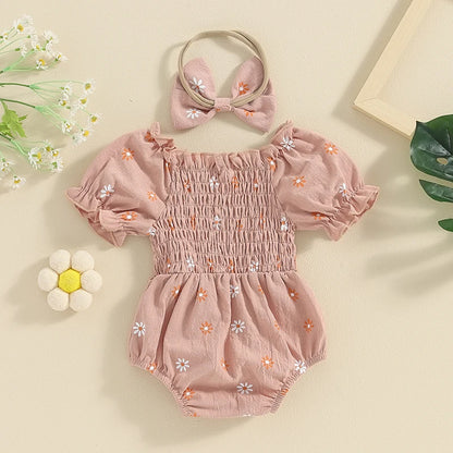 Tregren Infant Baby Girls Valentine's Day Romper Heart Print Long Sleeve Boat Neck Jumpsuits Spring Fall Bodysuits with Headband