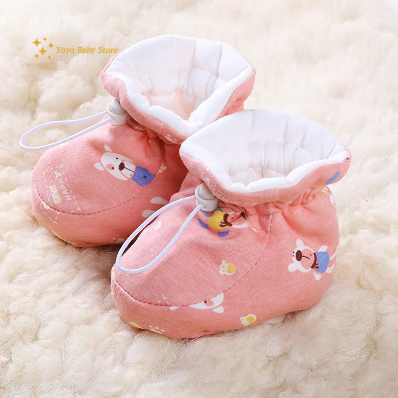 Newborn Baby Shoes for Boys Girls Winter Warm Thicken Plush Toddler Shoes Soft Sole Kids Short Booties Infant First Walker