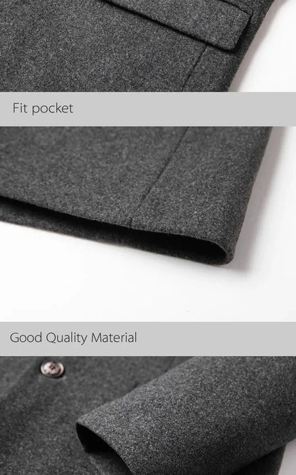 Men's Autumn Winter Long Woolen Coats Men's Business Office Casual Slim Solid Wool Windbreaker Thicken Warm Trench Jacket