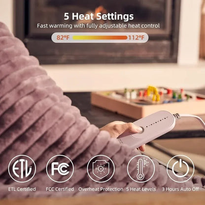 Heated Blanket Electric Throw 50''X60''-Soft Silky Plush Electric Blanket with 4 Heating Level & 3 Hour Auto Off Heating Blanket