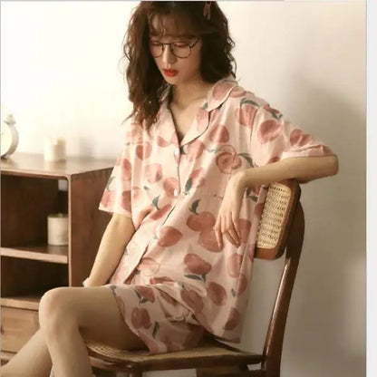 New Women Sleepwear Cartoon Pajamas Female Short  Pants Short Sleeved Summer Spring Loungewear Fashion Home Clothing Home wear