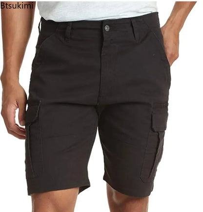 Summer Fashion Casual Tooling Shorts Men's Solid Loose Cotton Multi-pockets Cargo Pants Comfy Beach Sport Short Trousers for Men
