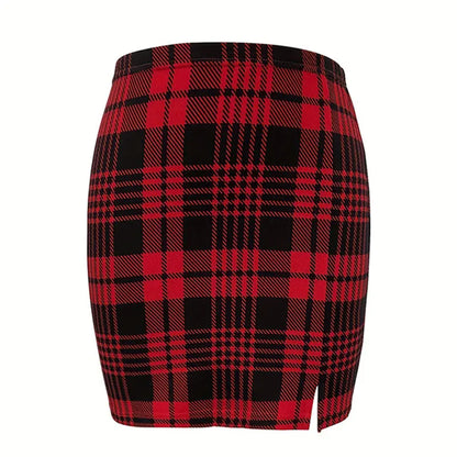 Plaid Skirt Sexy Micro Skirt Offiece Lady Red Green Elegant Pencil Mini Skirts Streetwear High Waist Lady Short Skirt for Women