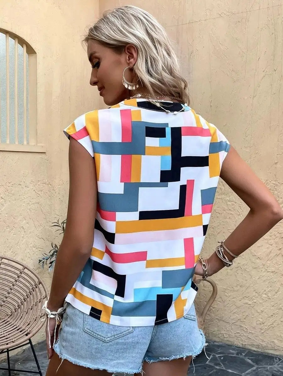 Women's Blouse Casual Short Sleeve Shirt Simple V Neck Tops Elegant Shirts And Blouses Deals Summer Youthful Woman Clothes 2025