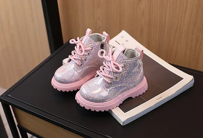 New Children's Autumn Boots Glossy Girls Causal Leather Boots Fashion Versatile Kids Princess Ankle Short Boots Round-toe Zipper