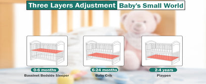 Mini Baby Crib 4 in 1 Convertible with Memory Foam Mattress(38"by 24") Included, Cunas para Babes 2024 Natural Wood Portable Crib