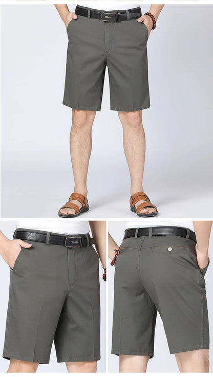 Classic Mens Cotton Shorts Men Stretch Casual Shorts Bermuda Knee Shorts Golf Sports Summer Cool Breathable Shorts Khaki Beige