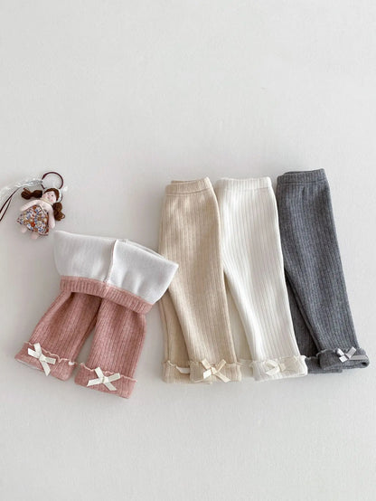 2025 Winter New Baby Plus Velvet Thick Leggings Cotton Girls Cute Bow Warm Trousers Infant Fleece Casual Pants Toddler Clothes